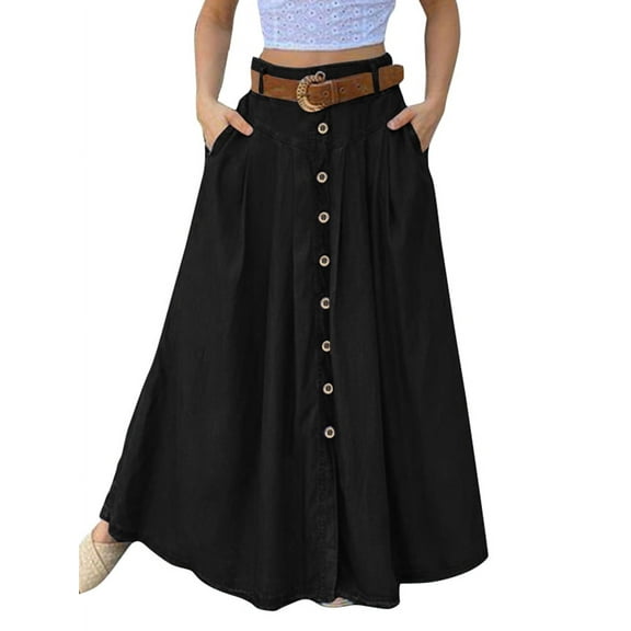 ZANZEA Women Solid Color Side Pockets Casual Maxi Skirt