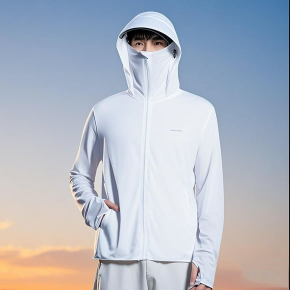 UPF 50+ Sun Protective Clothing for Men, Lightweight Breathable Fishing Shirt with Hood, Loose Fit Moisture-Wicking Outerwear for Summer Outdoor Activities