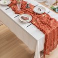 thumbnail image 3 of Hiroekza Boho Gauze Cheesecloth Table Runner 157 Inch Long Sheer Crinkle Fabric Table Runners for Wedding, Baby Showers & Party - Summer Garden Farmhouse Home Kitchen Table Centerpiece Decor Orange, 3 of 9