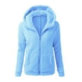 thumbnail image 3 of MAWCLOS Ladies Loose Fit Front Zip Fleece Fuzzy Sweatshirts Fall Solid Color Sherpa Hoodie Water Blue 5XL, 3 of 3