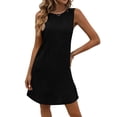 thumbnail image 2 of Rutainlusire Womens Summer Dresses Women's Summer Solid Color Sleeveless Ruched Round Neck Loose Waist Dress Black L, 2 of 6
