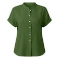 thumbnail image 2 of AKOEE Button Down Linen Shirts for Women Collarless Short Sleeve Casual Dressy Blouses Summer Tops Loose Fit (XL, Green), 2 of 8