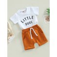 thumbnail image 4 of Elippeo Toddler Boys Summer 2PCS Outfit Sets 6 12 18 24 Months 3 Years Short Sleeve O Neck Letter Print T-shirt + Drawstring Shorts, 4 of 10
