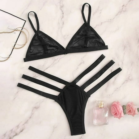 

MRULIC intimates for women Fashion Underwear Lace Thong Lingerie Sleepwear Gstring Black + L