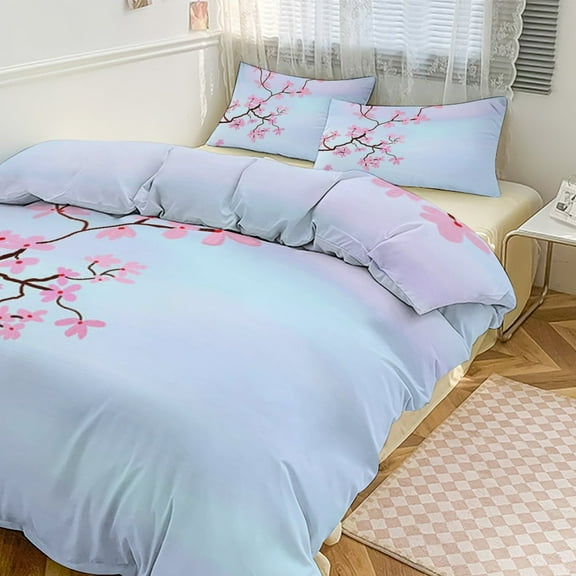 Spring Cherry Blossom Pattern Bedding Set Couple Bedclothes Pillowcase Customized Home Textiles Bed Set for Bedroom Decoration