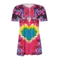 thumbnail image 5 of VKOYWKM Womens Valentine's Day Shirts Trendy Tie Dye Heart Print Hide Belly T-Shirts Short Sleeve Button V Neck Henley Shirt Pleated Empire Waist Tunic Tops, 5 of 5