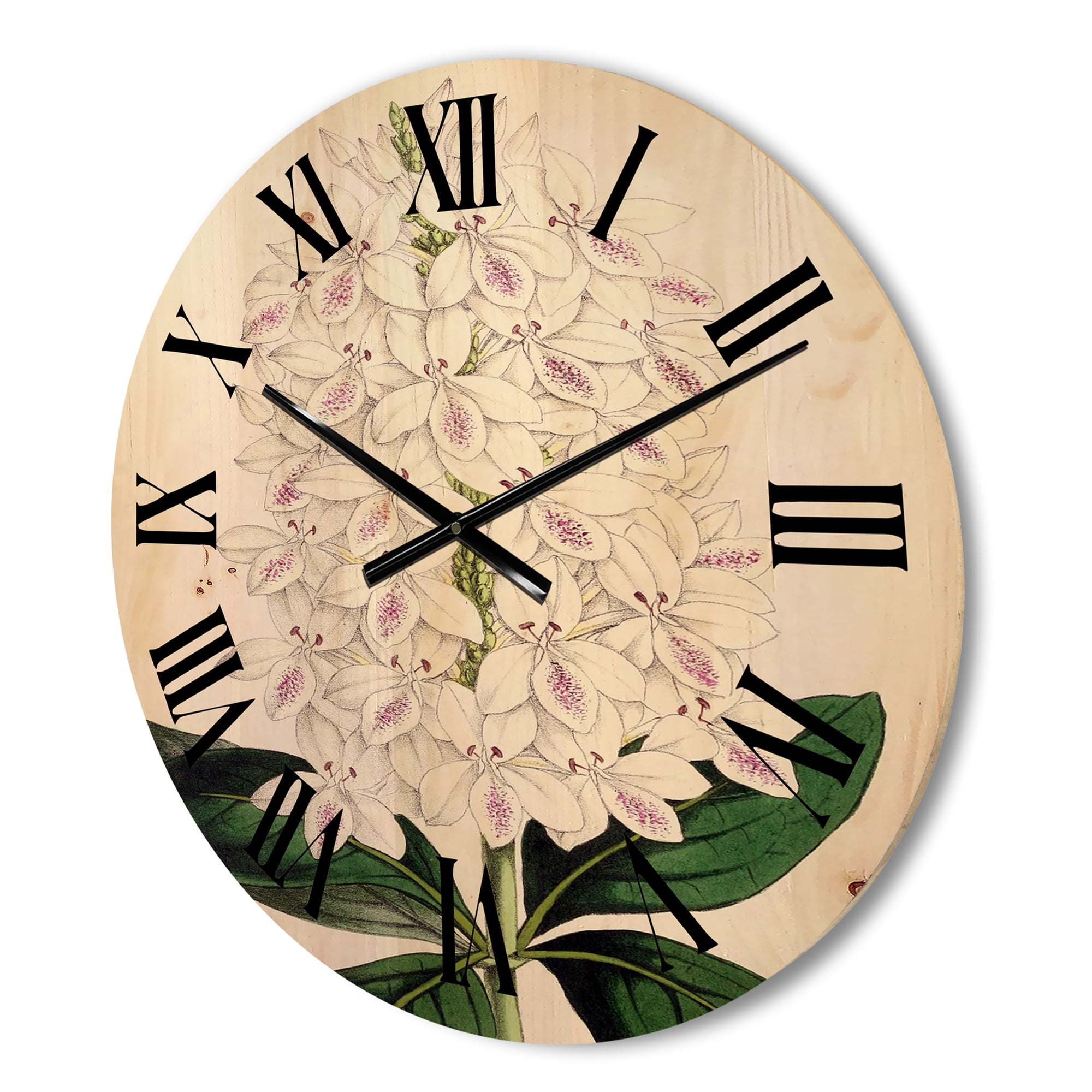 Designart 'Ancient White Orchid III' Traditional Wood Wall Clock