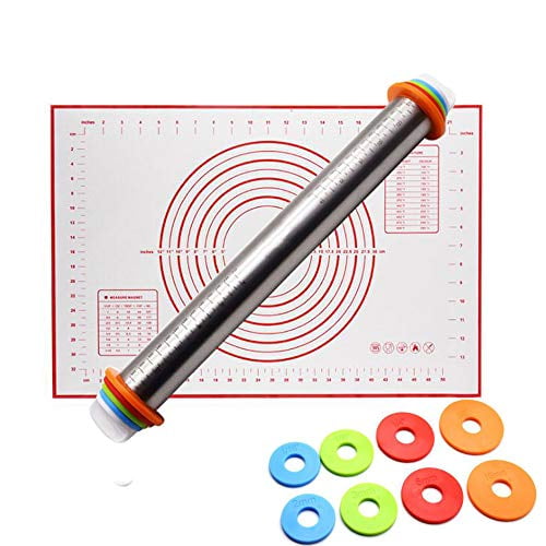 Adjustable Rolling Pin,Stainless Steel Rolling Pin with 4 Removable