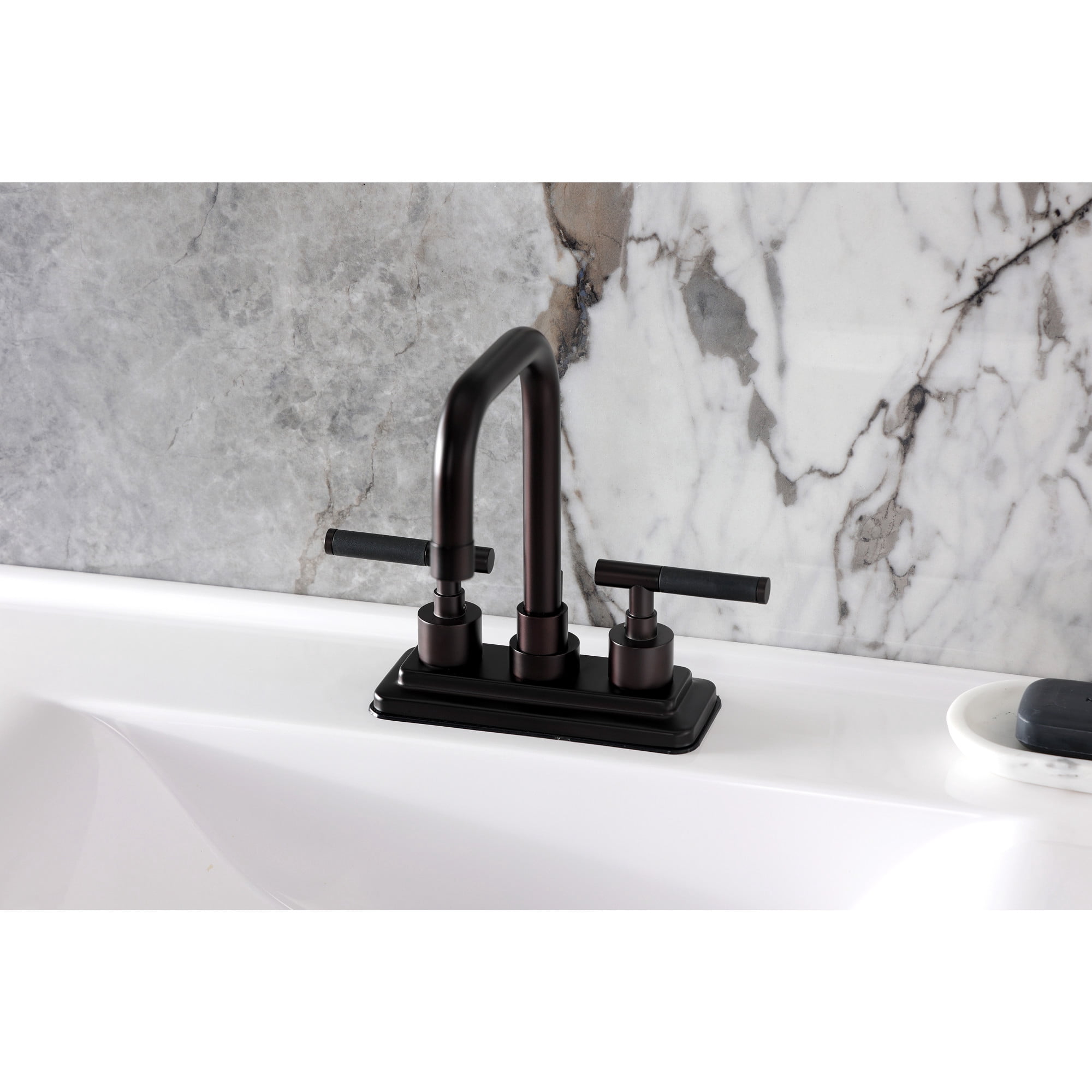 Kingston Brass KS6645CKL Double-Handle 3-Hole Deck Mount 4-Inch Centerset Bathroom Faucet with Brass Pop-Up in Oil Rubbed Bronze