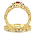 thumbnail image 3 of Extraordinary Fantastic Mind Blowing Moissanite Diamond 2.25 Carat Round Cut Red Ruby Antique Milgrain Bridal Set on 10k Yellow Gold, 3 of 3