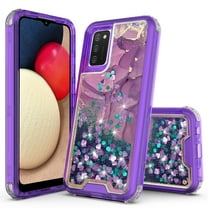 Samsung Galaxy A02S Case, Rosebono 3in1 Hybird Graphic Designed Gradient Quicksand Glitter Liquid Floating with Frame Bumper Protective Armor Case Samsung Galaxy A02S (Purple Marble)