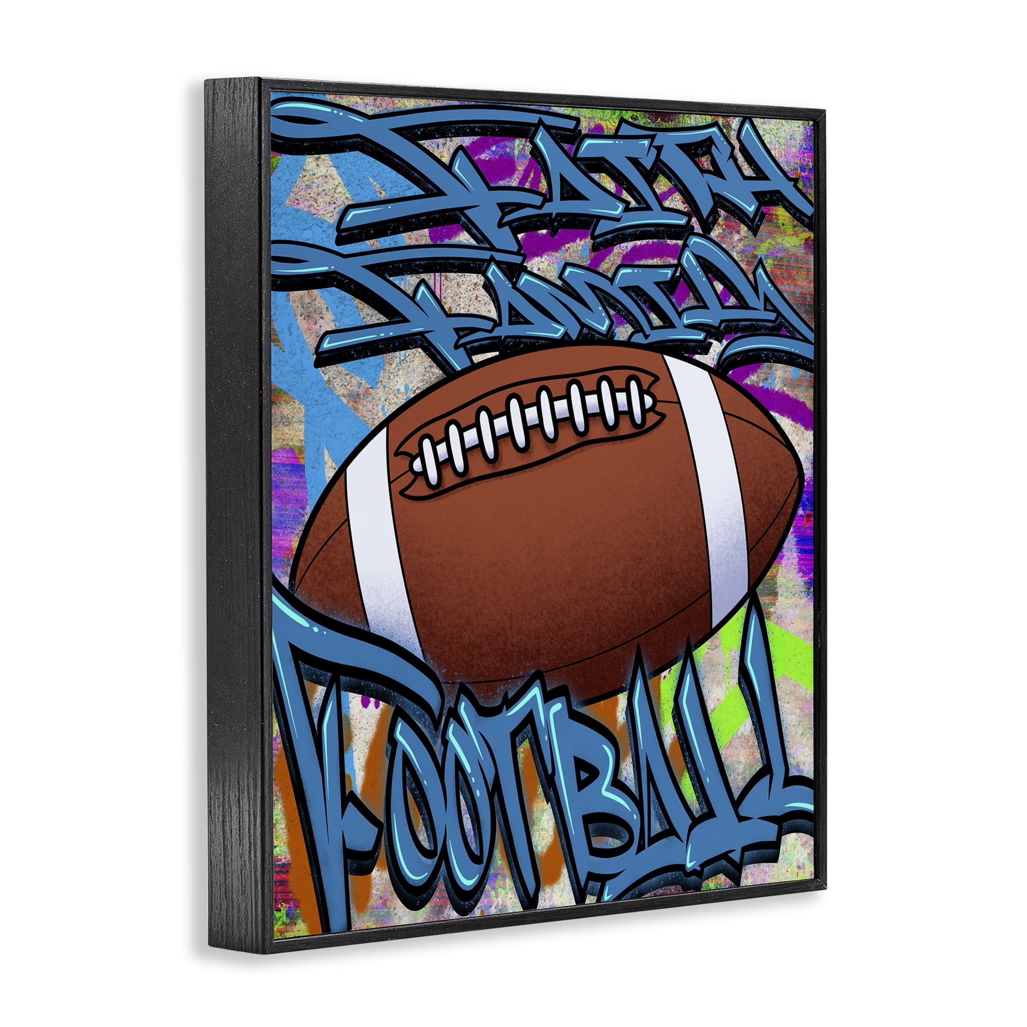 Stupell Industries Faith Family Football Graffiti Black Framed Giclee Art, design by Marcus Prime