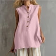 thumbnail image 2 of Zynoxe Womens Cotton Linen Tops Summer Mock Neck Sleeveless Button Up Tank Tops for Daily Wear Casual Flowy Ventilate Side Split Work Business Tops Pink L, 2 of 8