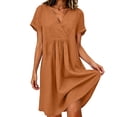 thumbnail image 6 of VBVC Women's V-Neck Pleated Midi Dress,Short Sleeve Casual Wrap Front Tunic Dress For Women,Ladies Loose Fit Summer Dress with Pockets,Orange,S-3XL, 6 of 10