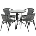 thumbnail image 2 of Flash Furniture 28'' Round Glass Metal Table with Gray Rattan Edging and 4 Gray Rattan Stack Chairs, 2 of 11