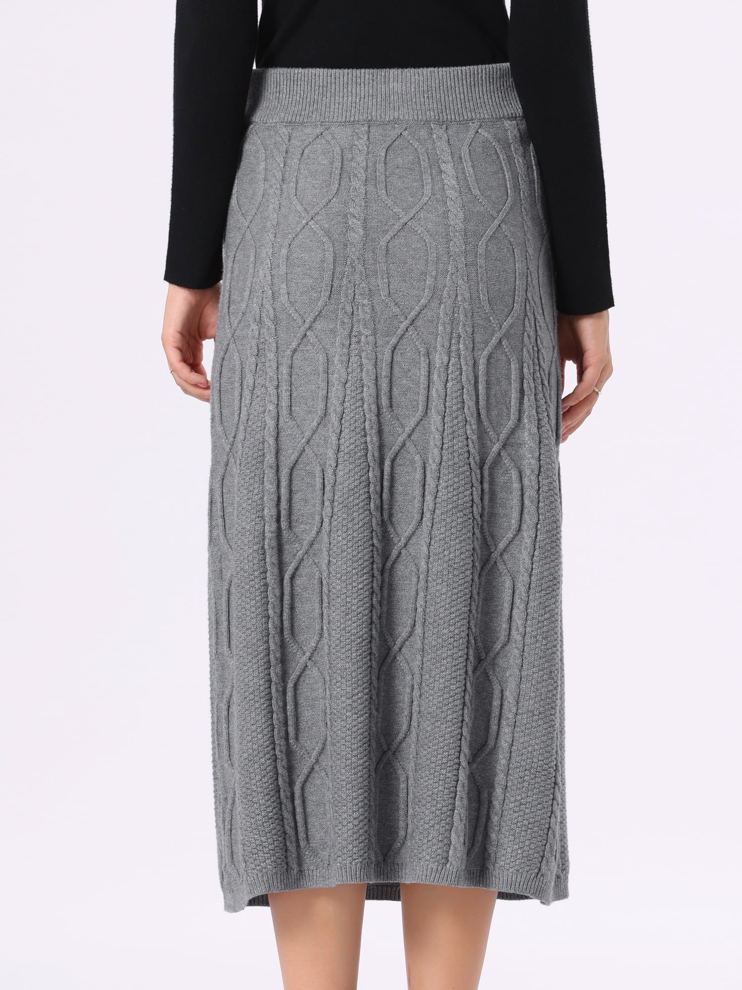 DARING DIVA Women's Cable Knit Sweater Skirt A-Line Ribbed Knit Midi Skirt XL Gray