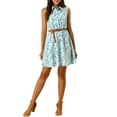 thumbnail image 3 of INSPIRE CHIC Women's Floral Printed Half Placket Knee Length Sleeveless Spring Belted Dress XS Light Blue-Blue Floral, 3 of 9