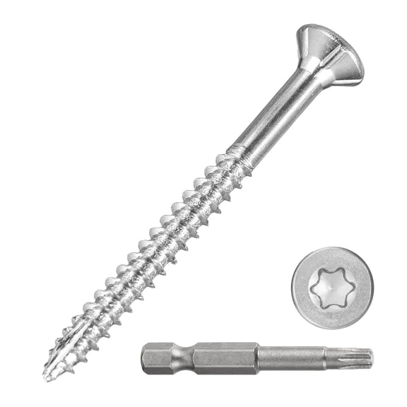 Deck Screws (#4x1-1/4") 200Pcs, Carbon Steel Wood Screw Decking Screws with T10 Torx Drive Head - for Wood Fence, Table, Silver