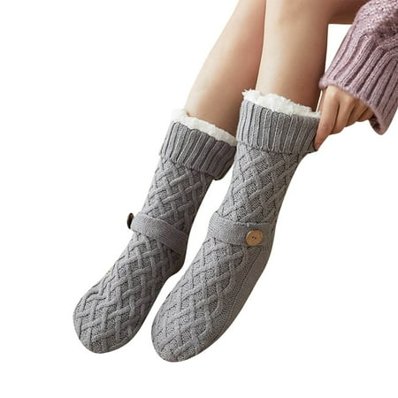 

EHTMSAK Women s Non Slip Thick Slipper Socks Soft Warm Cozy Fluffy Fuzzy Socks Gray One Size