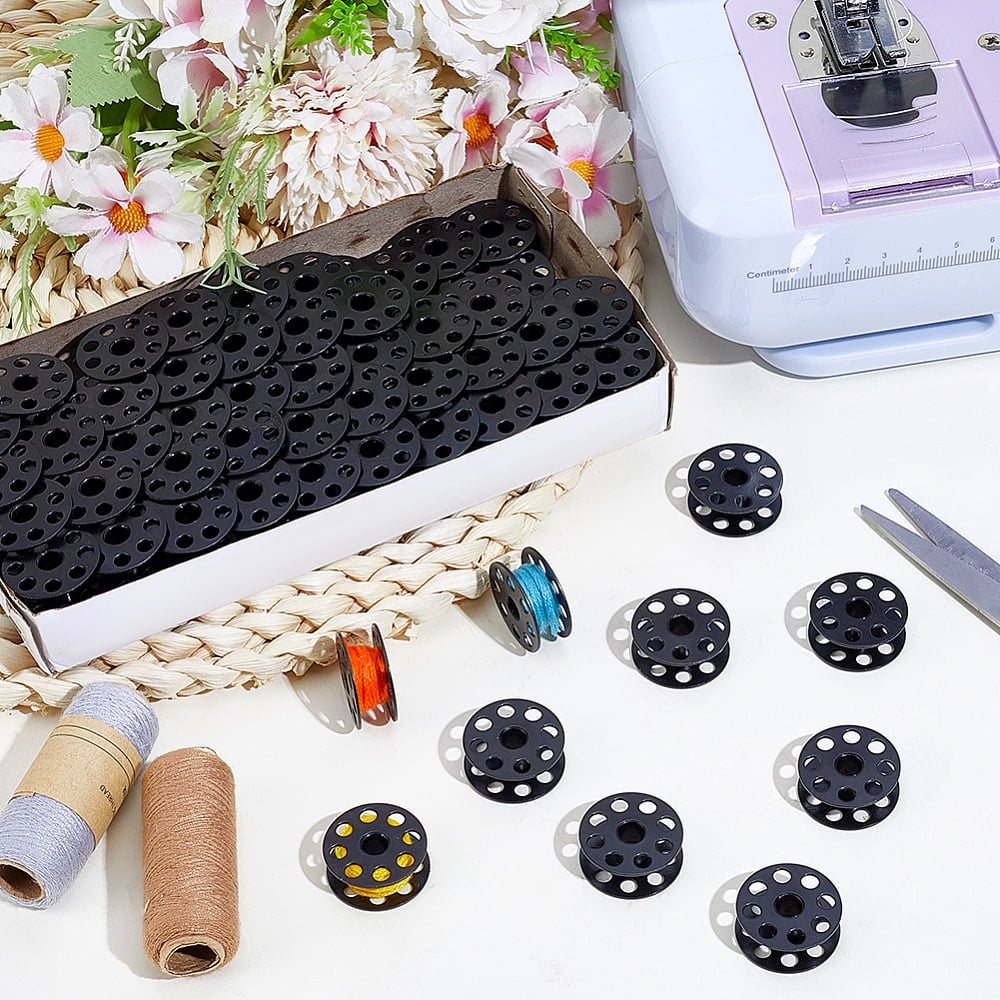 Iron Sewing Embroidery Thread Spool Empty Bobbins for Embroidery and Sewing Machines Black 2.55x1.1cm