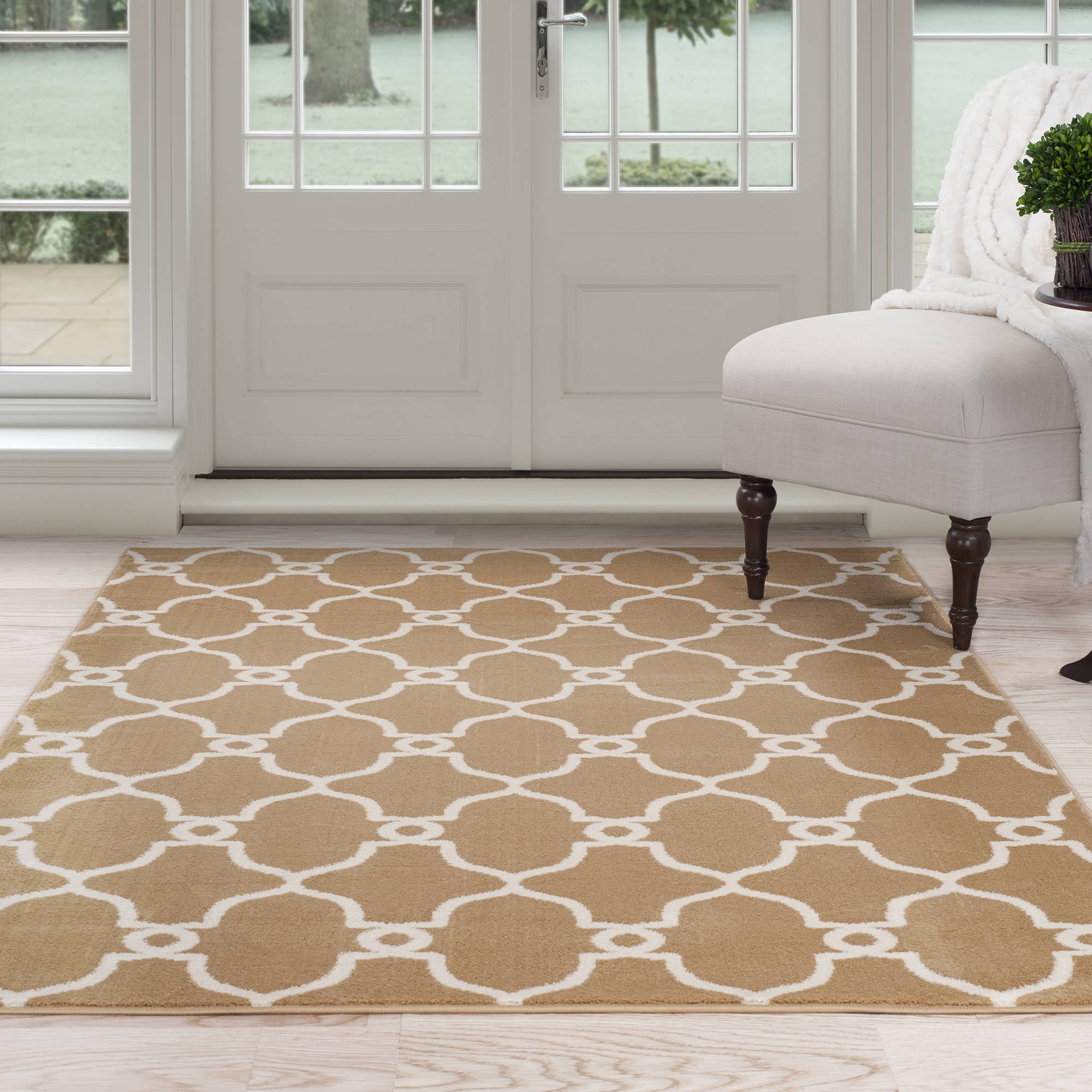 Somerset Home Lattice Area Rug, Dark Beige and Ivory