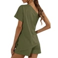 thumbnail image 3 of GORHGORH Women's 2 Piece Outfits Summer Casual Pure Color One Shoulder T-Shirt Tops Shorts, 3 of 3