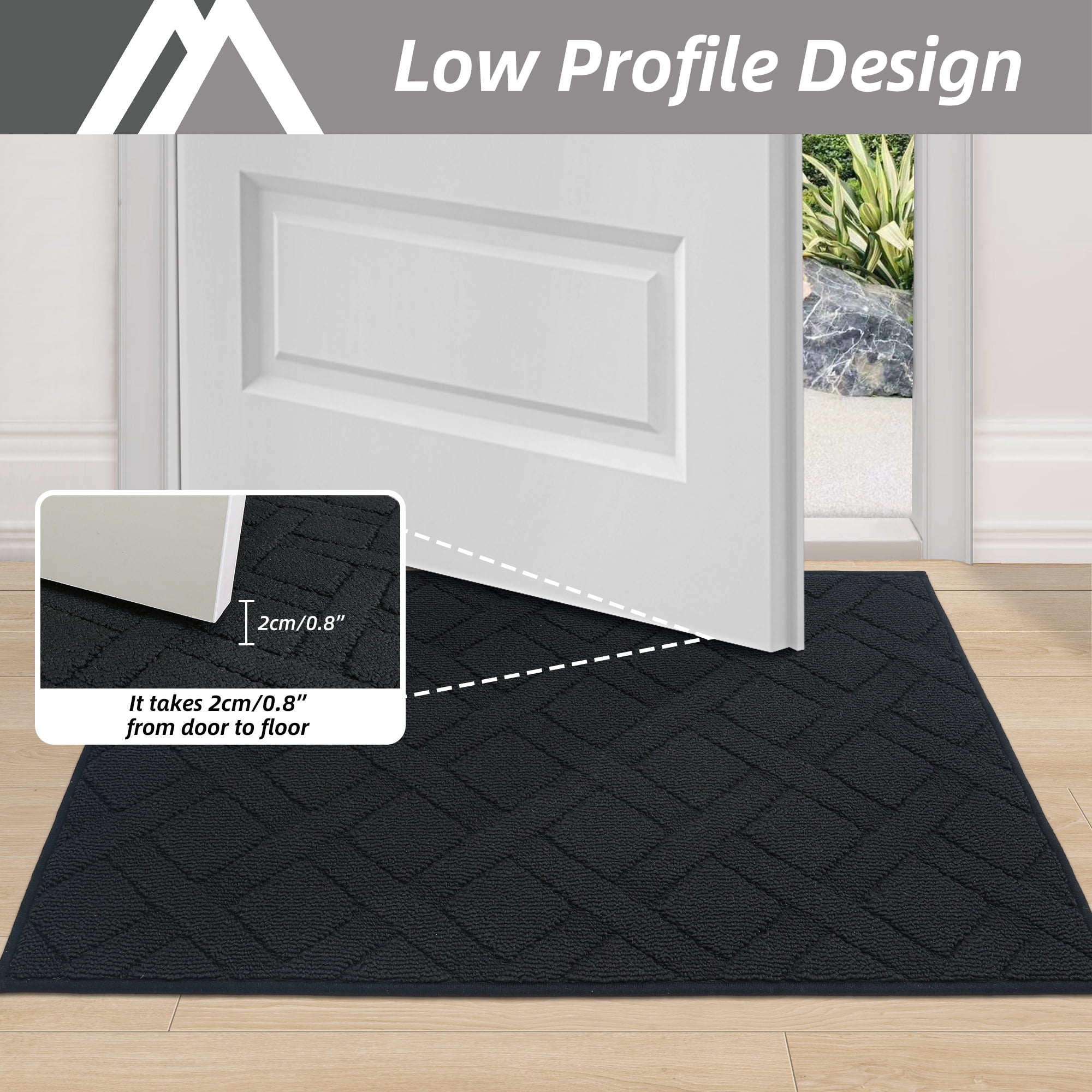 Floor Hug Indoor Dog Doormat, 32"x48", Non-Slip Front Door Mat for Entrance, Absorbent Resist Dirt Door Rug for Inside, Low-Profile Welcome Mat, Entryway Rug Machine Washable, Black
