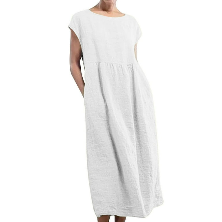Fshinging Elegant Dresses For Women Solid Sleeveless O Neck Maxi Pockets  Loose Baggy Kaftan Long Formal Dress - Walmart.com