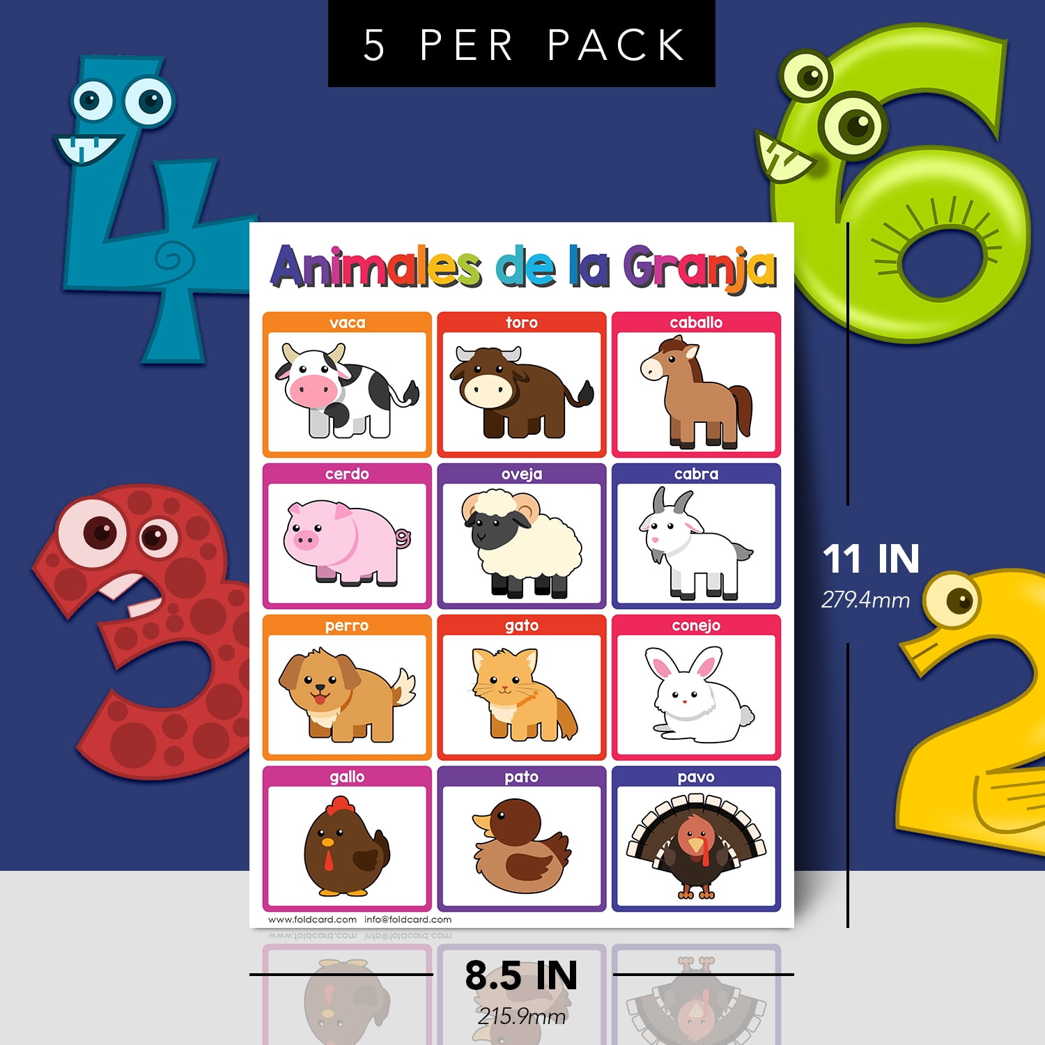 Animales de la Granja Spanish Educational Posters for Kids – Farm Animals Classroom and Homeschool Learning Visual Aid and Chart Decorations for Classrooms | Durable, Glossy Cardstock | 8.5" x 11"