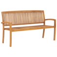 thumbnail image 1 of vidaXL 3-Seater Stacking Garden Bench 159 cm Solid Teak Wood, 1 of 4