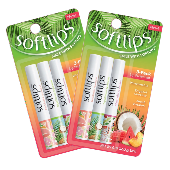 Softlips Tropical Flavors Spring Collection: Peach Passion, Tropical Coconut, Watermelon (Pack of 2)