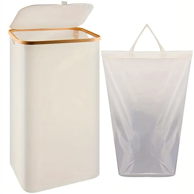 Cesta de lavandería de bambú para dormitorio con bolsa interior con tapa, caja de almacenamiento, cesto para ropa sucia, cesto para ropa grande para baño