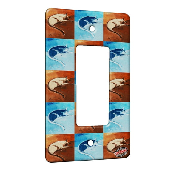 KuzmarK™ 1 Gang Rocker Wall Plate - Snoozing Siamese Cat Pattern Art by Denise Every