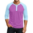 thumbnail image 3 of Gaukiv Men's Three Quarter Sleeve Shirts Contrast Henley Raglan Tees Color Block Baseball Shirts Purple S, 3 of 5