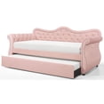 thumbnail image 4 of Twin Size Daybed with Twin Trundle Bed, Tufted Upholstered Sofa Bed with Side Armrest & Wood Slats Support, Wooden Home Bed Frame for Living Room Guest Room Bedroom, No Box Spring Required, Pink, 4 of 6