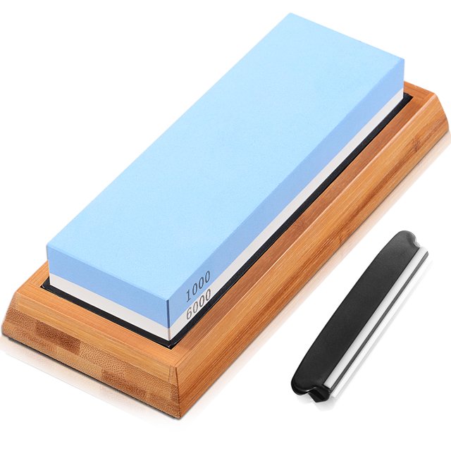 2-Sided Whetstone Knife Sharpening,Professional 2-in-1 Water Stone Knife Sharpener 1000/6000 Grit Kit with Non-Slip Base and Angle Guide