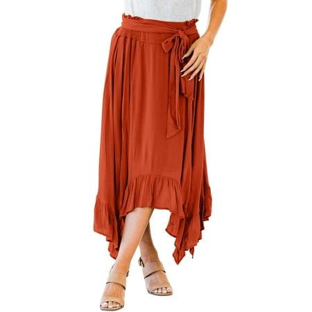 

Women s Boho Floral Print Wrap Front Self Tie Knot Ruffle Hem Split Midi Skirt Maternity Skirt over The Belly Corduroy Skirts for Women Cute Skirts Summer Skirt Tulle Skirt for Girls