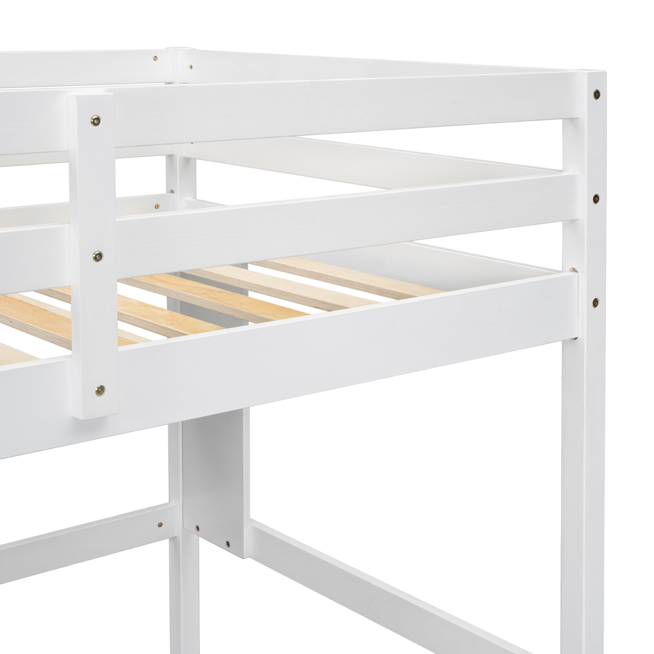 Noble House Sparkling Twin Loft Bed with Built-In Desk and Shelves, Pine Wood Frame with Ladder and Guardrails, White