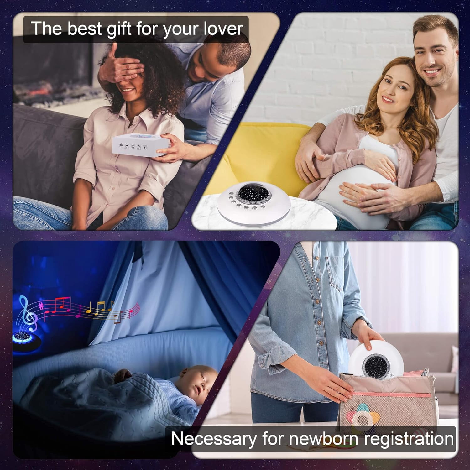 White Noise Machine for Kids, Sound Machine Baby with 7 Starry Ambient Night Light, 28 Soothing Sounds Sleep Noise Machine Maker Ideal Gifts for Kids Adults Bedside Travel Nursery