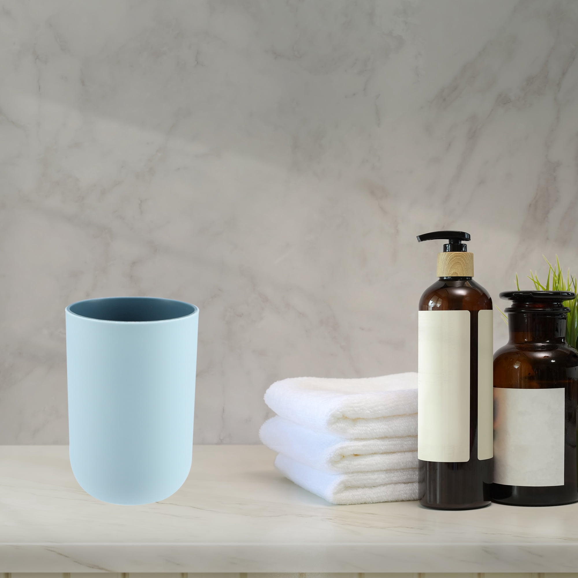 Unique Bargains 2Pcs Bathroom Cups Tumblers Toothbrush Cup 4.33''x2.76'' 350ml Blue, Gray