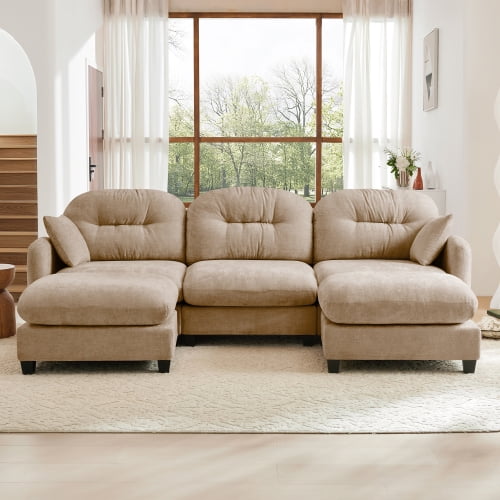 GAKMCIL 107" Loveseat Sofa with 2 Ottoman, 3 Seater with Upholstered Large Size Deep Seat,Cloud Sectional Couches Chenille Fabric for Living Home