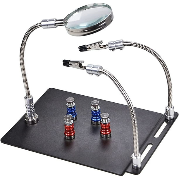 3 soportes magnéticos para placas de circuito de soldadura, herramienta de soldadura de tercera mano, soporte de soldadura con lupa