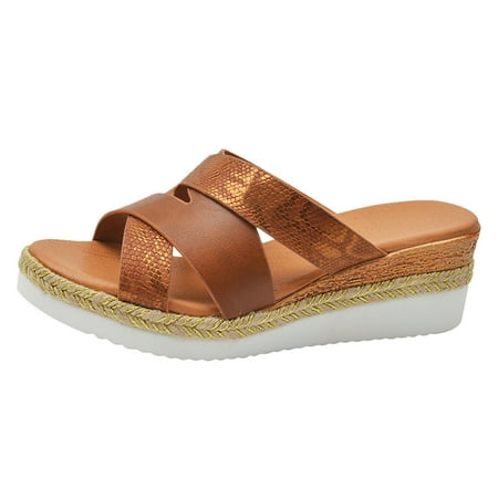 

Vuygyu Ladies Summer Retro Colour Blocking Dark Pattern Thick Bottom Slope With Large Size Sandals Slippers Water Sandals for Women Sandals for Women Wide Womens Sandals Outdoor Knee High Lace up
