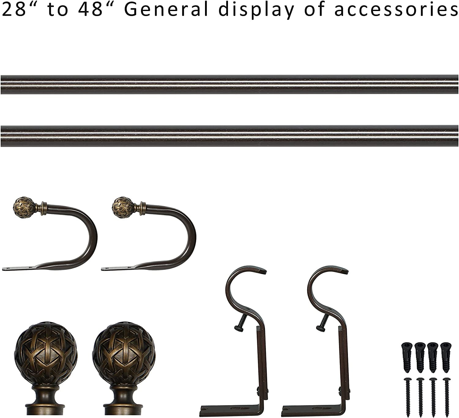 eTeckram 1" Curtain Rod with Geo Ball Finials - 28" to 48", Bronze Gold