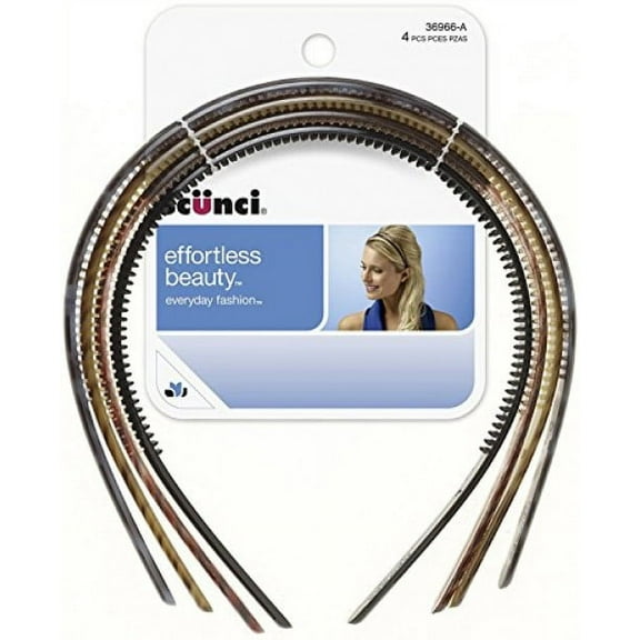 Scunci Effortless Beauty Skinny Plastic Headbands, Assorted Colors, 4-Count