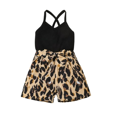 

Toddler Kids Casual Jumpsuit Toddler Baby Girls Sleeveless Leopard Printed Suspender Romper Jumpsuit Clothes