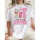 thumbnail image 1 of Camiseta informal de cuello redondo para mujer con estampado geométrico de taza de café. Tejido de punto de algodón, elasticidad media, comodidad para todo el año. Top de manga corta a la moda para va, 1 of 7