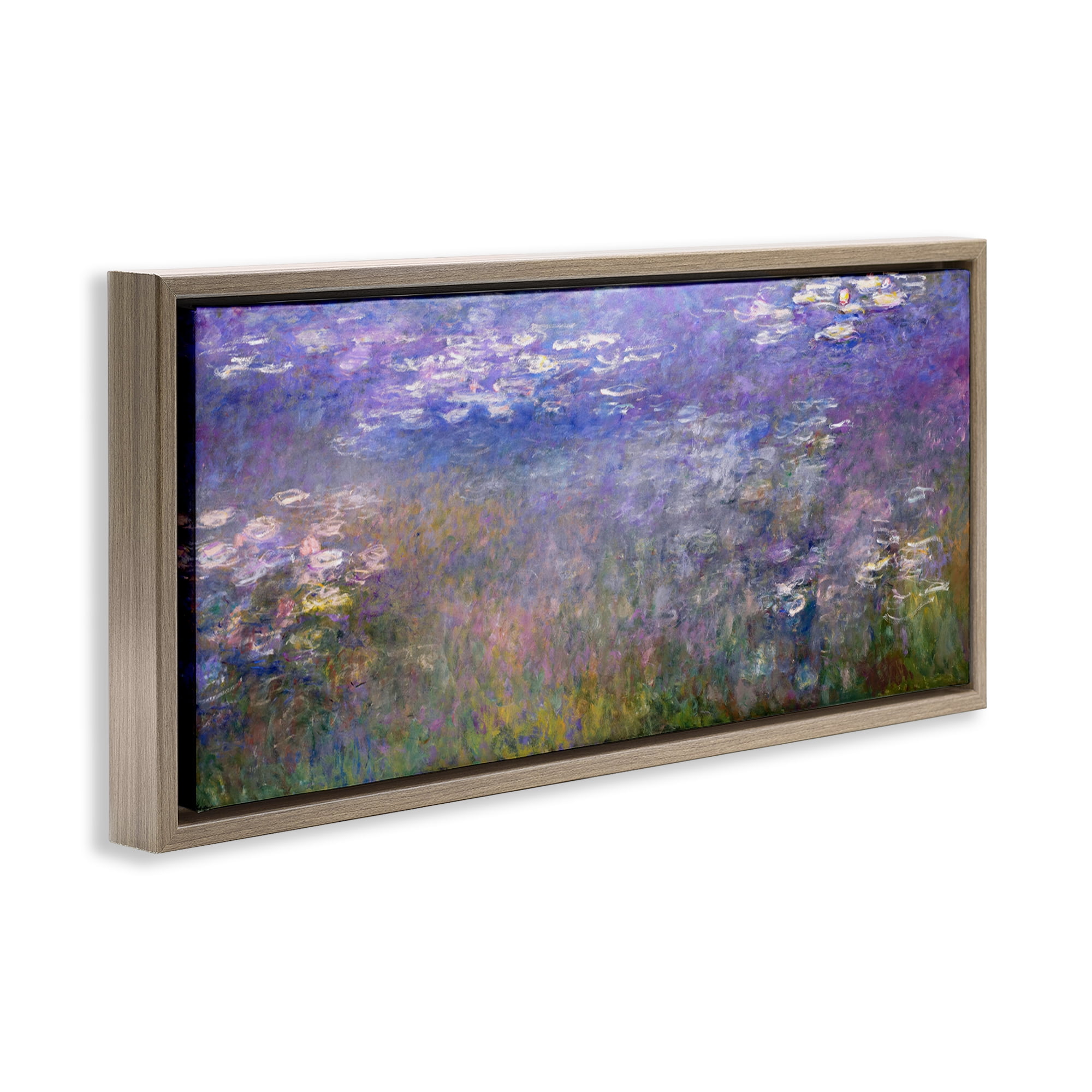 Stupell Industries Classic Monet Pond Lilies Landscape & Nature Painting Brown Floater Framed Canvas Art Print Wall Art, 31 x 14