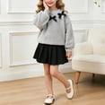 thumbnail image 3 of WXFAZCVU Girls 2 Piece Outfits Bow Long Sleeved Top and Skirt Set Fall Fashion Clothing Size 7 Years, 3 of 4