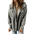 thumbnail image 1 of Chaqueta de Cuadros para Mujer, Larga, Botones, Capucha de Forro , Abrigo Cálido Cuadros Grises L, 1 of 7